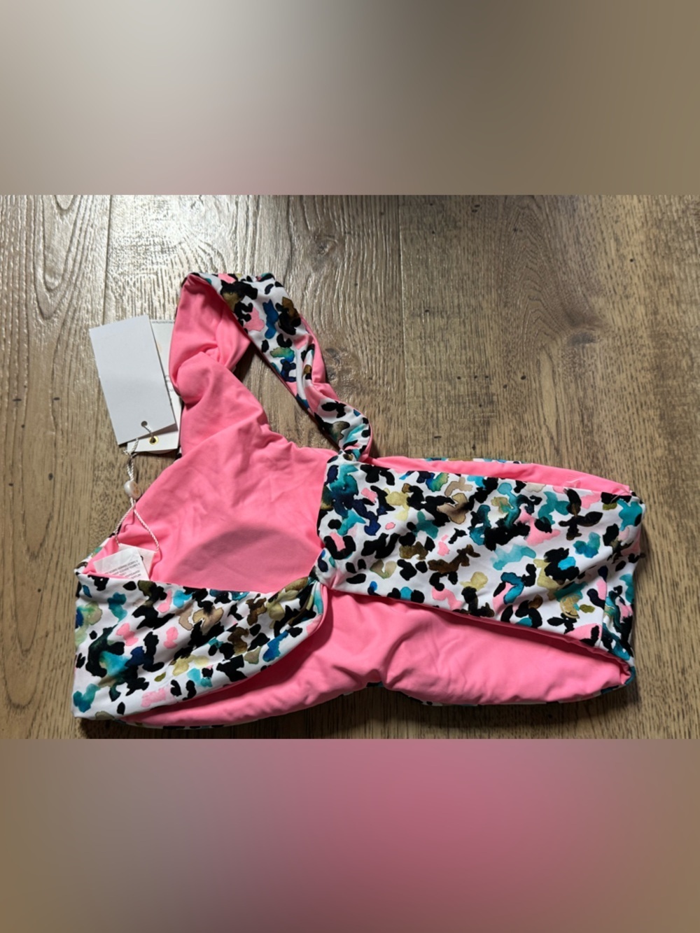Citrus Reversible One Shoulder Bikini Top Pink Multi Small NWT - Picture 8 of 9